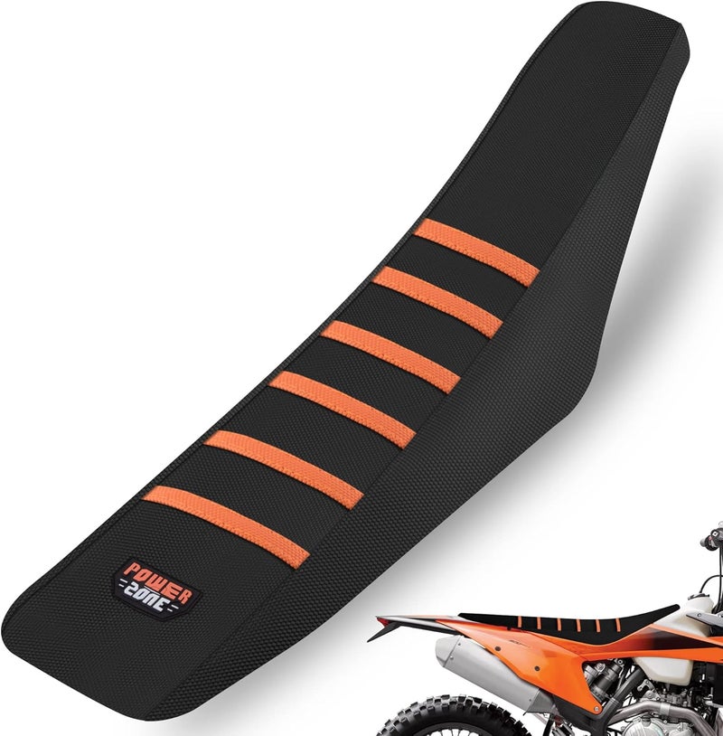 fewfuss Universial Dirt Bike Seat Cover - Soft Ribbed Rubber Seat Covers for Motorcross Enduro Orange - Image 1